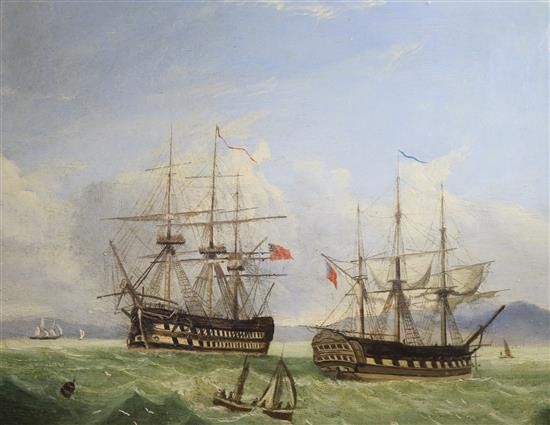 19th century English School Frigates at sea 11 x 14in.